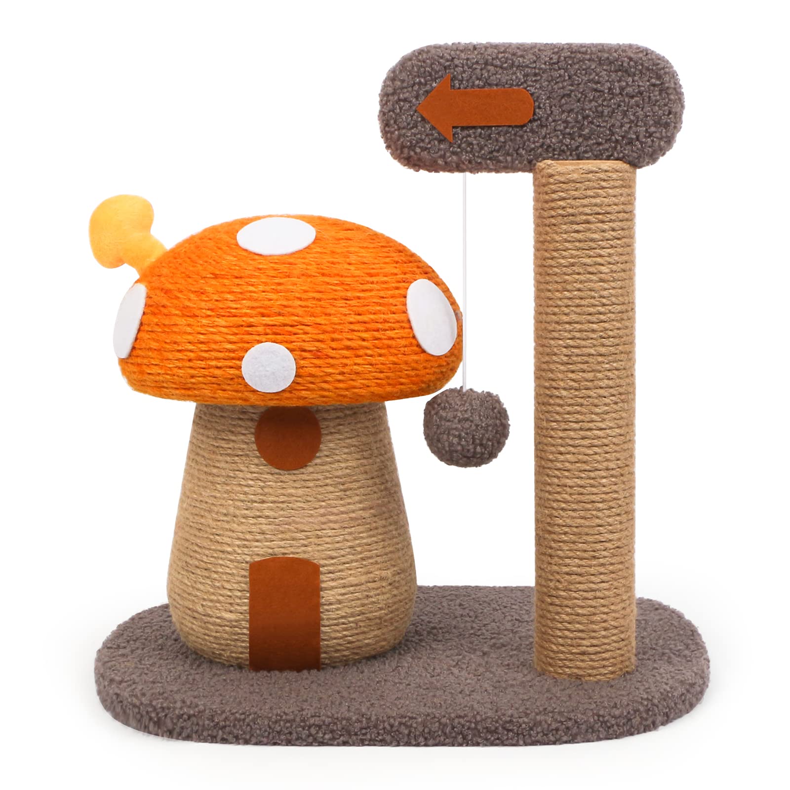 Mushroom Cat Scratcher Post, Mushroom Cat Tree & Cat Toys, Scratching Posts for Indoor Cats with Natural Sisal Rope Cat Tower to Satisfy Cats’ Claw Instincts, for Kittens Or Smaller Catcat