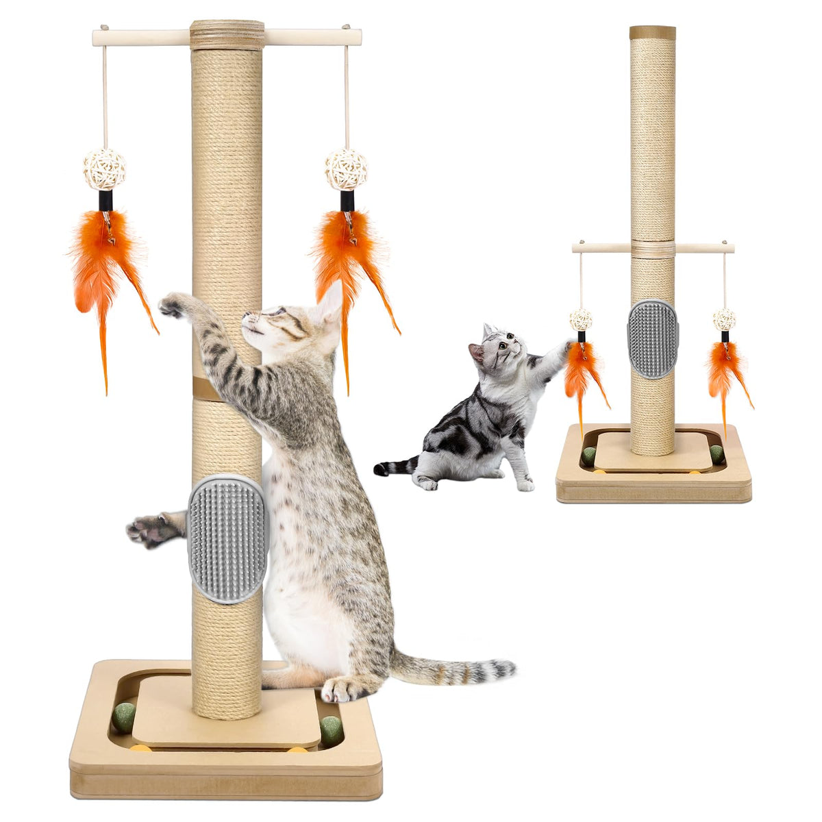 27” Small Cat Tree with 3-Tier Ball Track & Jute Scratching Post, Space-Saving Kitten Tower for Indoor Pets, Interactive Activity Center with Hanging Toys for Furniture Protection