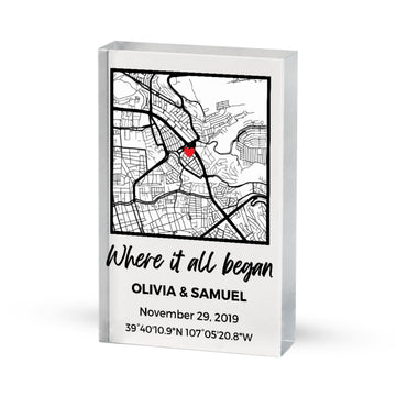 NEXT DAY SHIP Custom Our First Date Map Acrylic Plaque – Personalized Couple Gift, Gifts for Wife and Husband Anniversary, Where It All Began, Valentines Day