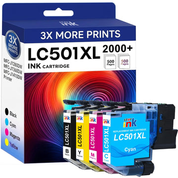 Starink LC501XL Ink Cartridges for Brother Printer Compatible for Brother LC501 Ink Cartridges LC501XL LC501 XL Fit for MFC-J1360DW MFC-J1410DW MFC-J1260W Printer -4 Pack Black Cyan Magenta Yellow