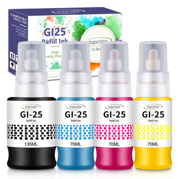 GI-25 GX2020 GX1020 Ink Refill Bottles Compatible for Canon 25 GI-25 GI25 Ink Refill Bottles Set(345ML) with Canon Maxify GX2020 GX1020 GX 2020 GX 1020 2020 1020 MegaTank Printer 4-Pack