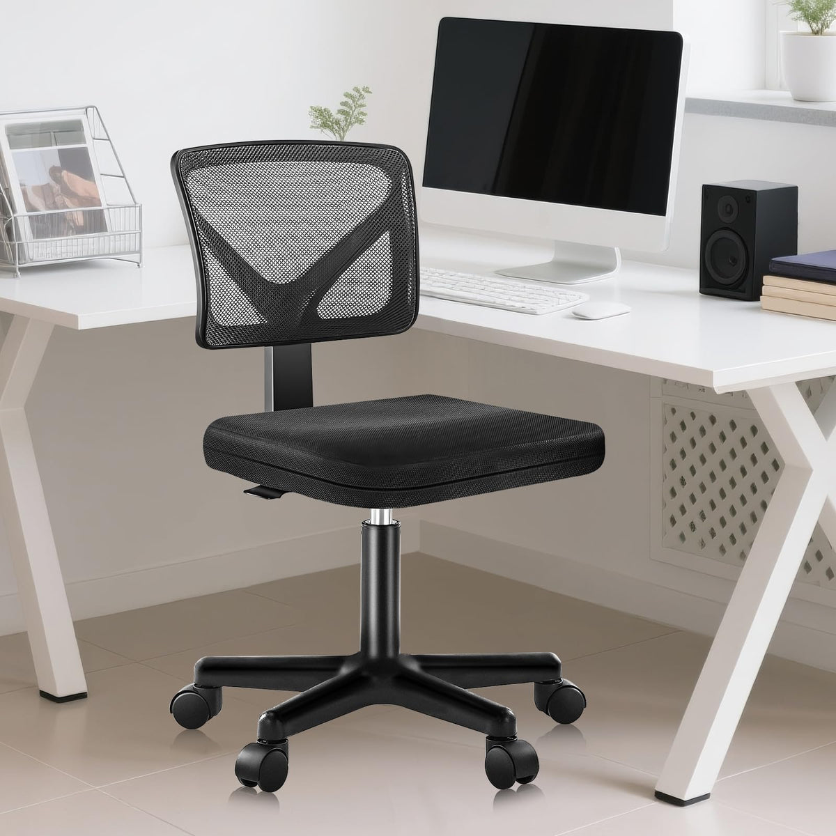 Dumos Armless Desk Chairs, Small Home Office Mesh Chairs, 1pc, Black