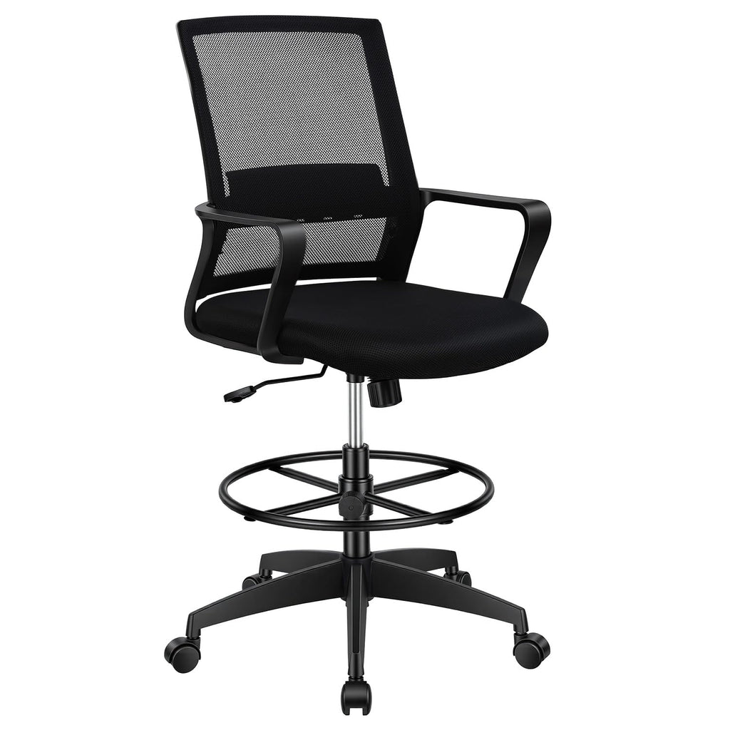 Bestoffice Drafting Chair Tall Office Chair Adjustable Swivel Rolling Mesh Height with Lumbar Support Arms Footrest Mid Back for Adults