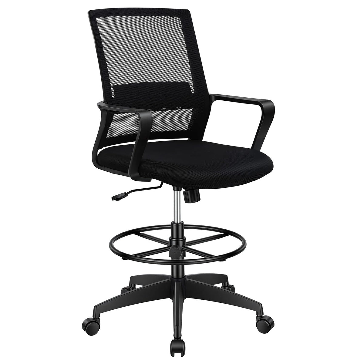 Bestoffice Drafting Chair Tall Office Chair Adjustable Swivel Rolling Mesh Height with Lumbar Support Arms Footrest Mid Back for Adults