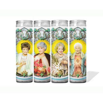 Saint Golden Girls - Celebrity Prayer Candle set of 4 : Unscented | 8 inch Glass Prayer Votive - Handmade in USA | Funny Gift Idea