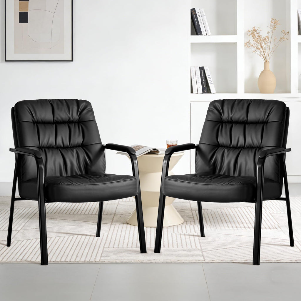 Olixis Office Waiting Room Guest Chair Set of 2, 500lbs, Faux Leather, 2 pack, Modern Black
