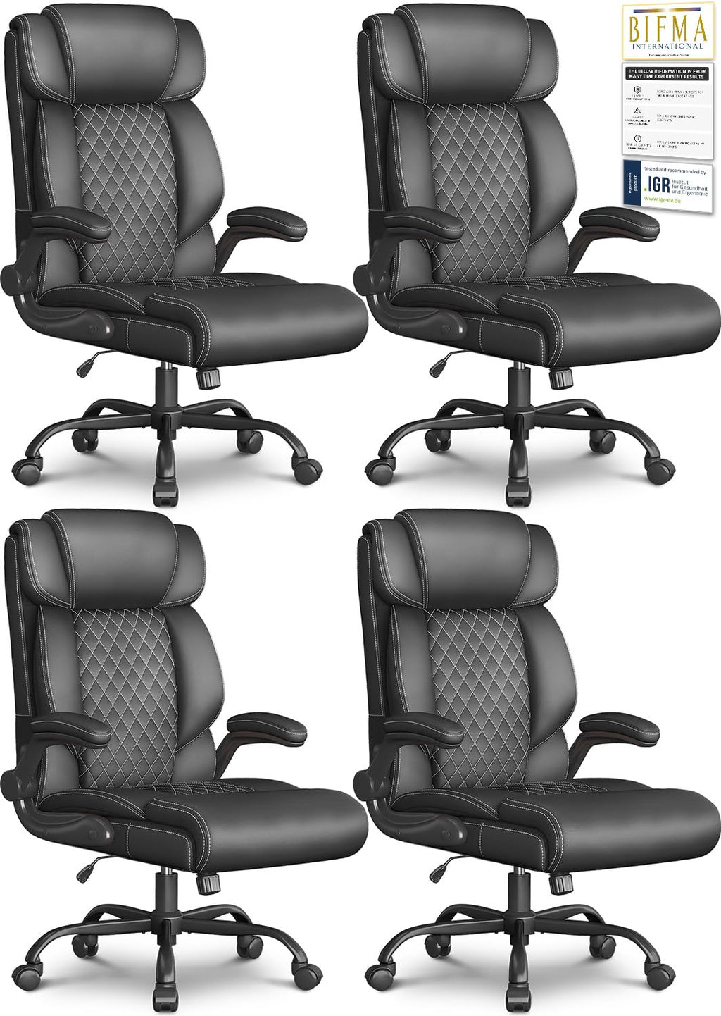 Office Chair-executive High Back Breathable Big and Tall Office Chair Flip-up Armrests Lumbar Support-ergonomic Leather Rolling Swivel Chair