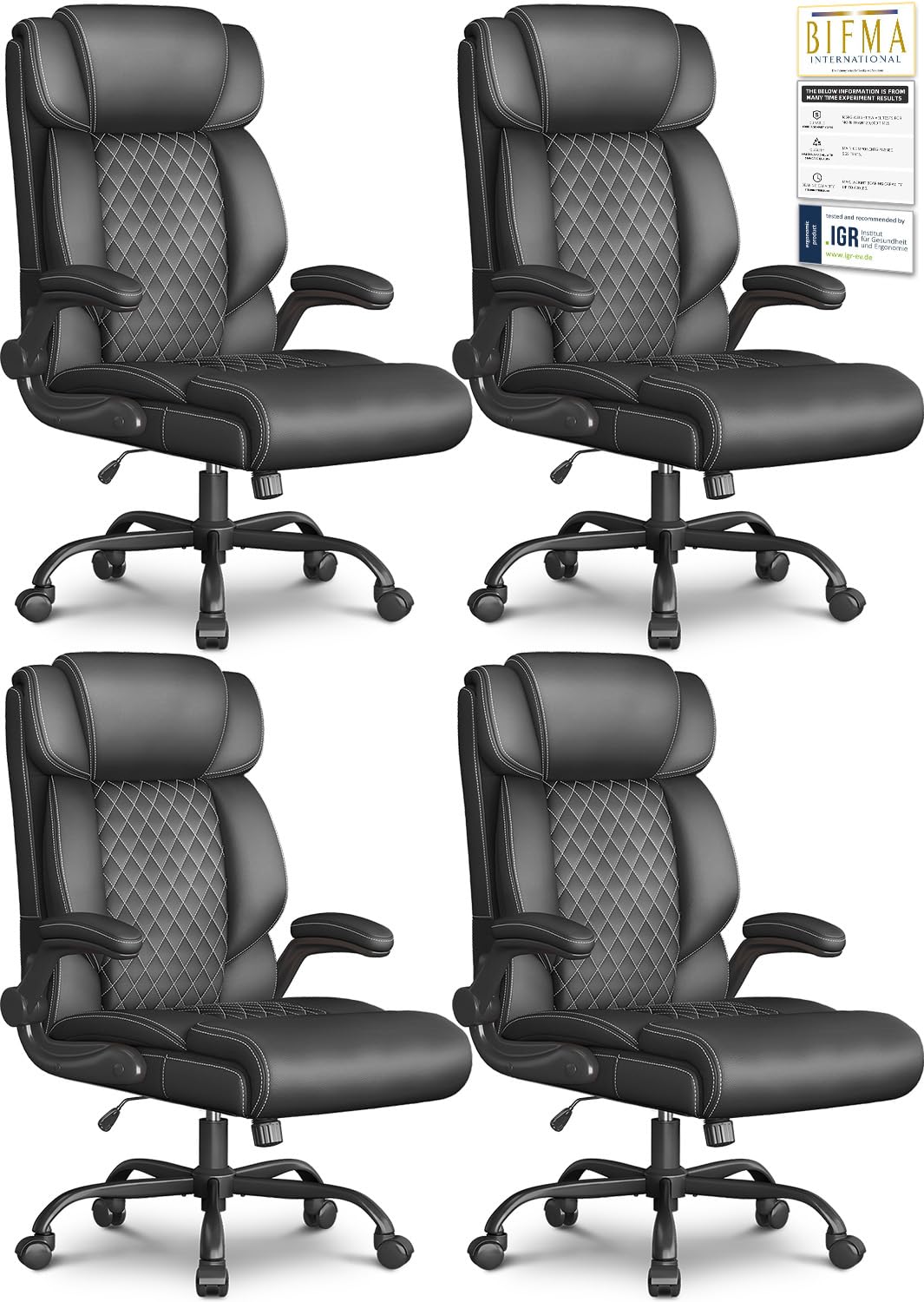 Office Chair-executive High Back Breathable Big and Tall Office Chair Flip-up Armrests Lumbar Support-ergonomic Leather Rolling Swivel Chair