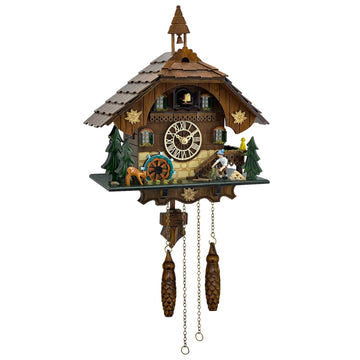 Cuckoo Clock Wall Art, Animated Scene, 12 Melodies, Volume Control, Night Mode, Germany Style Black Forest Retro Handcrafted Wooden Chalet, Traditional Rustic Home Decor, Gift for Family (12.5"x26")
