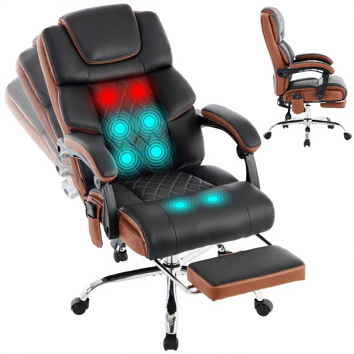 Massage Office Chair 6 Points 500lbs with Footrest,reclining Desk Chair with Vibration Heat,executive Big and Tall Chairs for Heavy