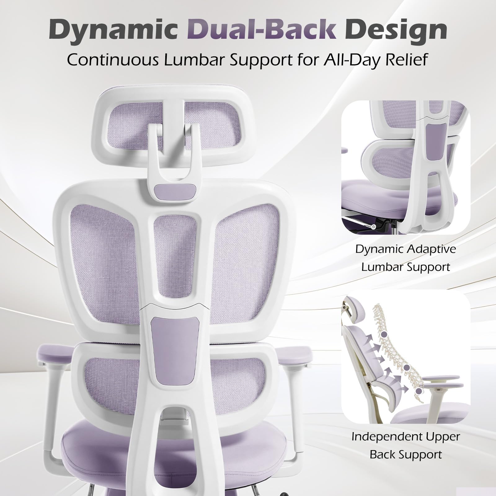 Ergonomic Office Chair with Footrest and Dynamic Lumbar Support, Purple, High Back