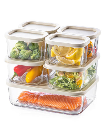 KEMETHY 7 Pack Glass Food Storage Containers with Lids,Stackable BPA Free Glass Meal Prep Containers,Glass Lunch Containers with Lids for Kitchen Storage and Organization- Baking, Microwave, Oven
