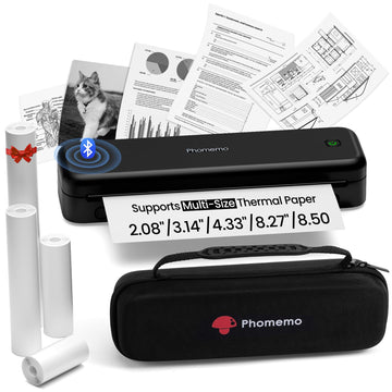 Phomemo Upgraded 300DPI Portable Printers Wireless for Travel, M834 Bluetooth Thermal Printer 8.5" x 11"& A4 Size,Inkless Mobile Printer with Carry Case for Travel,Office,School,Car,Home,Black