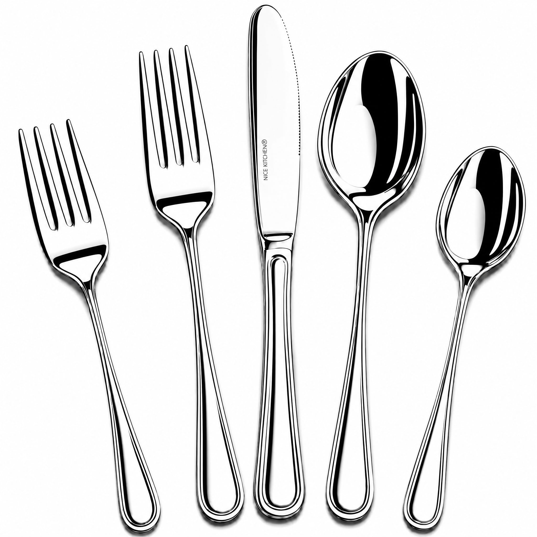 Silverware Set for 8,40 Piece Heavy Duty Stainless Steel Flatware Set - Mirror Polished Cutlery Set,Dishwasher Safe Utensil Set with Knives Forks Spoons,Luster Series