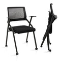 Clatina Stackable Foldable Conference Room Chairs with Wheels, Portable Padded Office Desk Chair with Lumbar Support and Armrest for Training