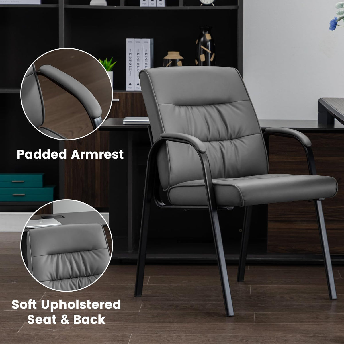 Boiskom Office Guest Reception Chair Set of 6, Conference Room Chairs Waiting Room Chairs 6 Pack, Modern Leather Office Desk Chair No Wheels.