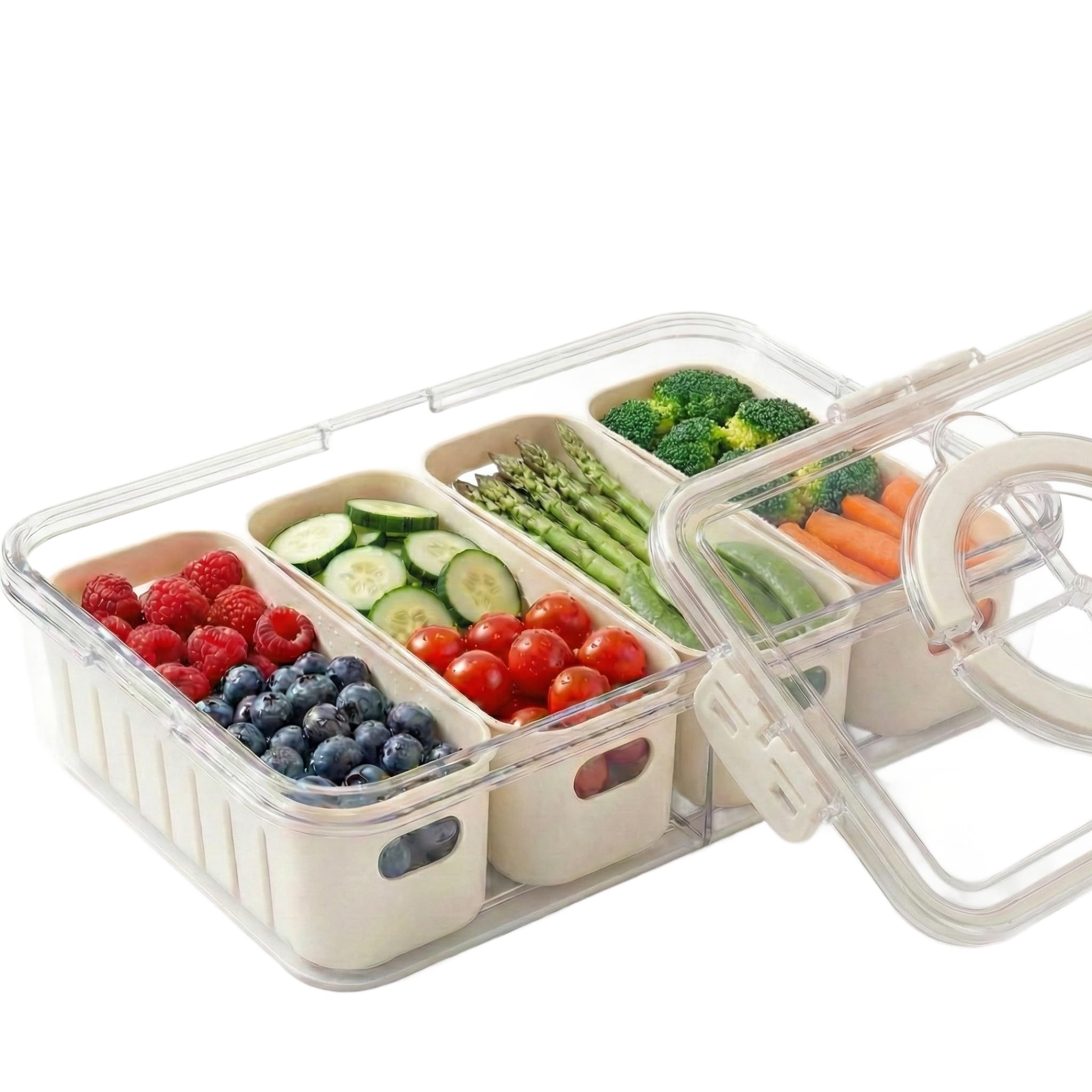 [Dishwasher Safe] Salad Bar Containers for Fridge, Veggie Containers for Refrigerator, Salad Prep Containers for Fridge, Veggie Tray with Lid, Storage & Organizer for Fruit, Berry, Produce Keeper