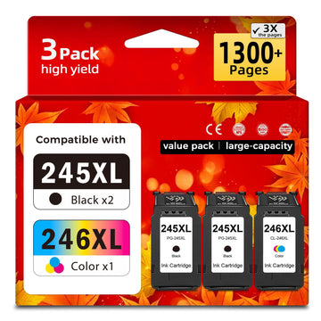 245XL 246XL Combo Pack Replacement for Canon Ink 245 and 246 PG245 CL246 XL PG245XL CL246XL for Cannon PIXMA MG2522 MX490 MX492 TS3320 TS3122 TS3322 TR4522 TR4500 MG2500 Printer(2 Black, 1 Color)