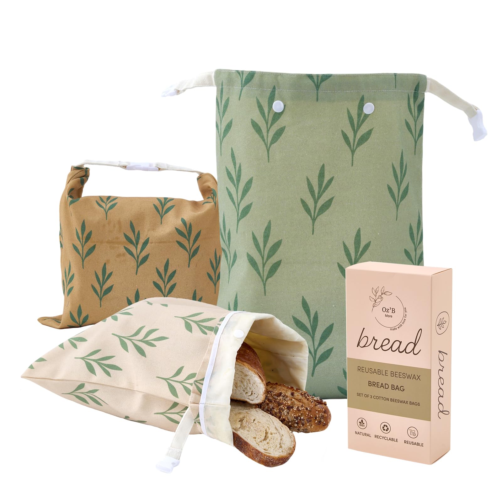 Reusable Beeswax Bread Bag for Homemade Bread & Sourdough Bread Storage – Waxed Bread Bags, Organic Beeswax Cotton Bag Preservation Storage to Keep Fresh – XL, L, M Set of 3