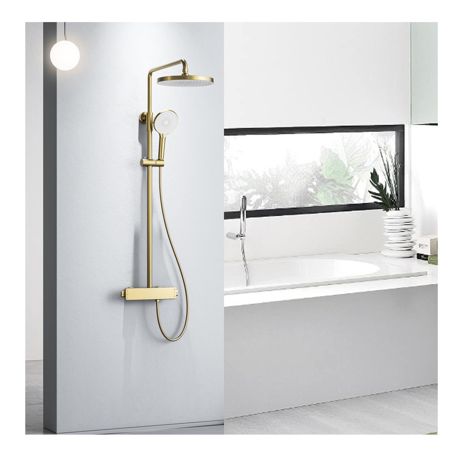 Thermostatic Shower System, Gold Bathroom Shower Faucet Set 40°C Thermostatic Shower Mixer 3 Functions Shower Fixtures Shower Kit with Valve and Handheld Shower Head