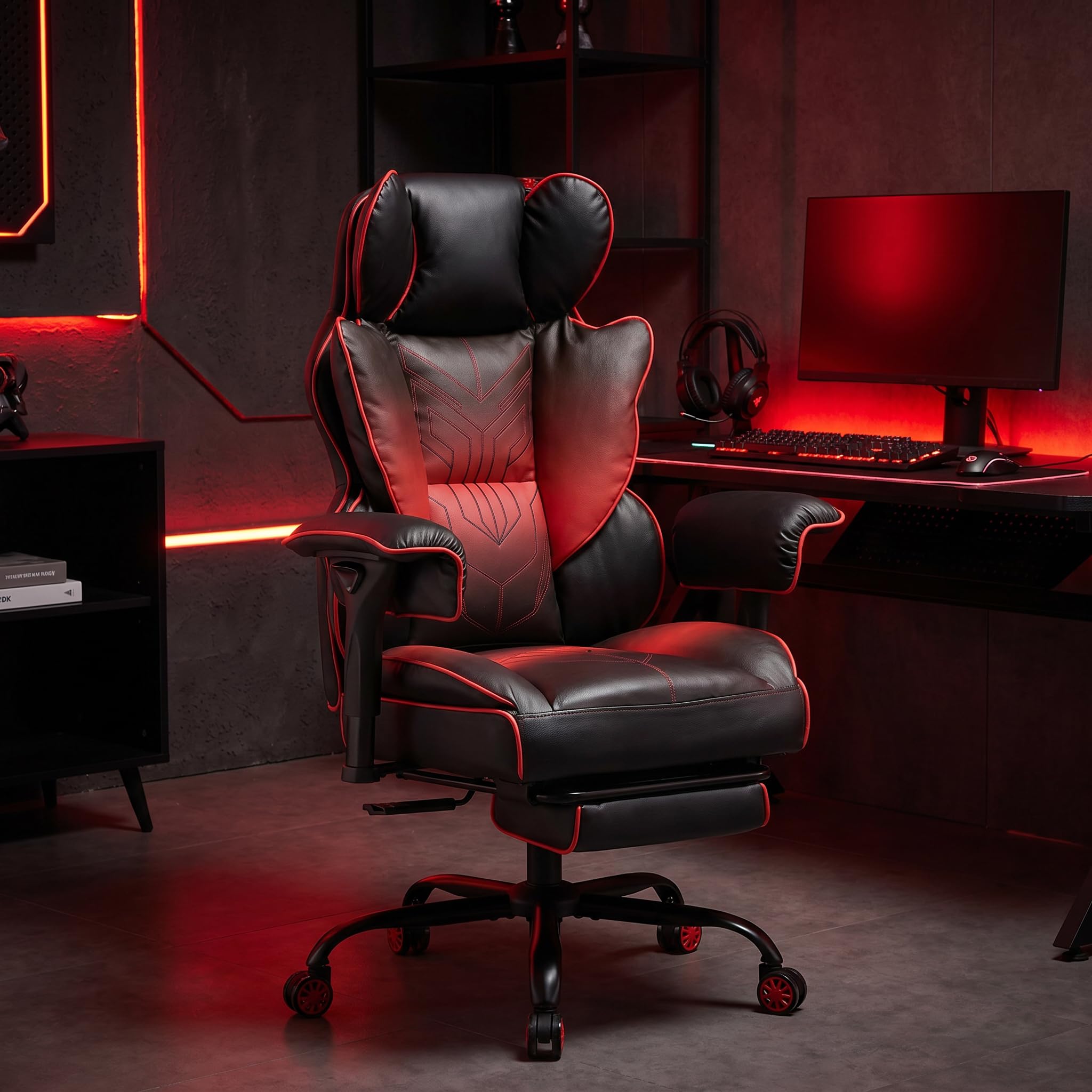 Atmild Big and Tall Gaming Office Chair 400lbs - Heavy Duty Ergonomic Computer Desk Chair with Footrest, Adjustable Armrests, High Back Pu