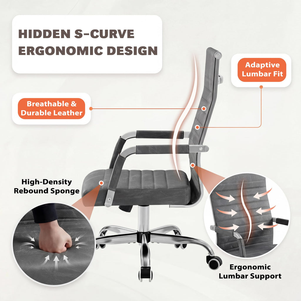 Furmax Ergonomic Office Desk Chair, Executive Ribbed Mid-back Pu Leather Conference Room Chair Adjustable Swivel Chair with Arms (1, Bicolor