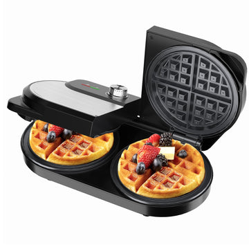 YASHE Double Waffle Maker, 6-Inch Belgian Waffle Iron, Stainless Steel