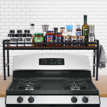weslinkeji Spice Rack Shelf for Kitchen Stove?Stove Top Shelf with 4 hooks Extra Storage Countertop, Seasoning Organizer,Kitchen Organizers and Storage
