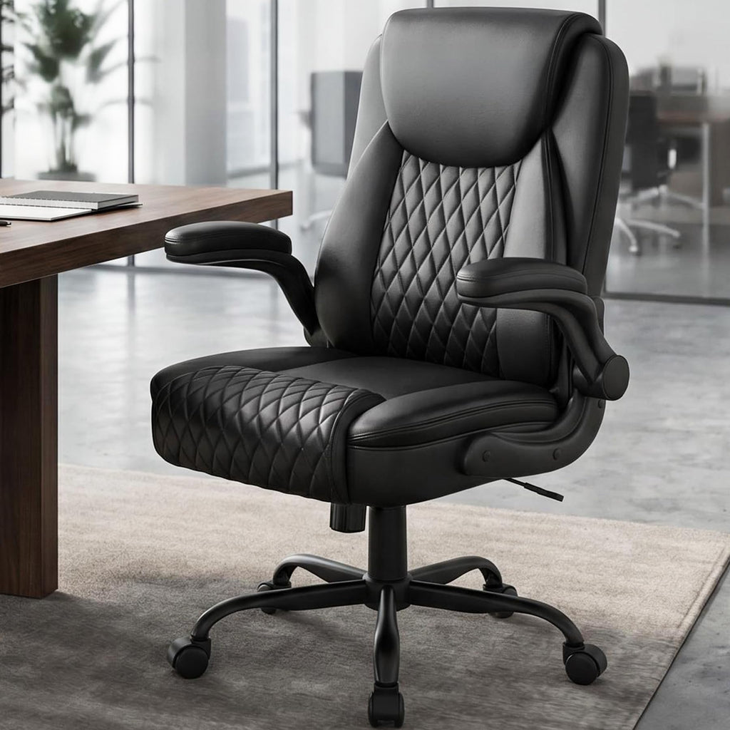 Gtpoffice Executive Office Chair with Comfortable Lumbar Support, Ergonomic Gaming Chair with Flip-up Armrests & Zoned Pressure-relief Cushion,