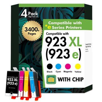 923 923XL 8130e 8120e Ink Cartridges Combo Pack with Chip: Replacement for HP Printers Ink 923e 923 923XL for HP 923 OfficeJet Pro 8130e 8135e 8138e 8139e 8130 8125e 8122e 8120 8124e Printer (4 Pack)