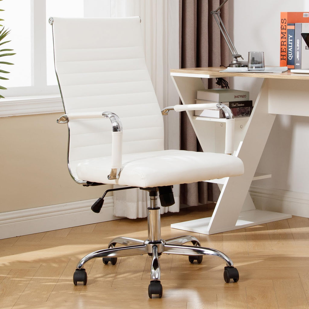 Haranuo Office Chair, Ergonomic Executive Conference Room Chairs, Ribbed Leather Desk Chair with Lumbar Support, Adjustable Height Mid-back