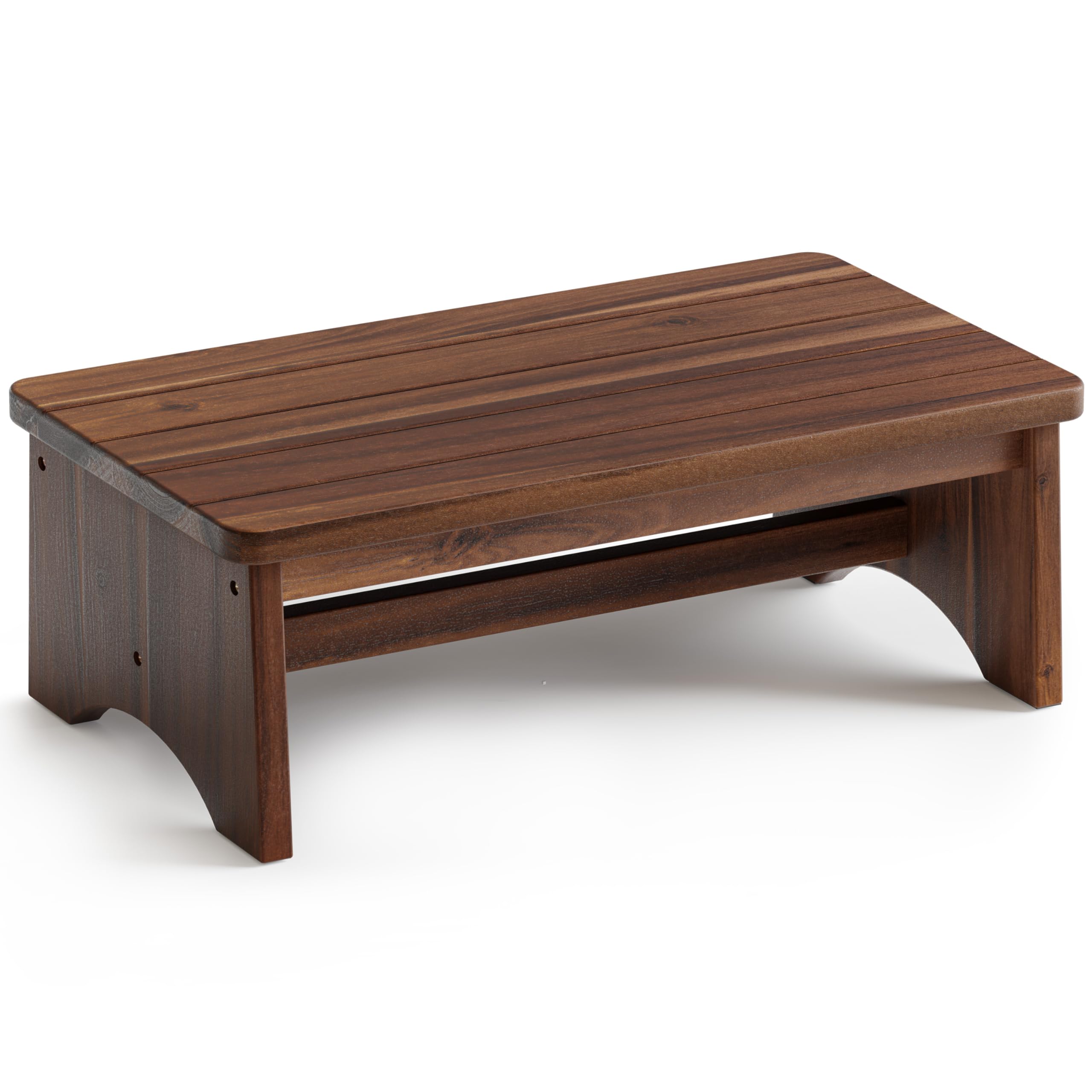 Fanatu Extra Wide 26in Wooden Step Stool, Heavy Duty, Holds Up to 550 Lbs, Walnut