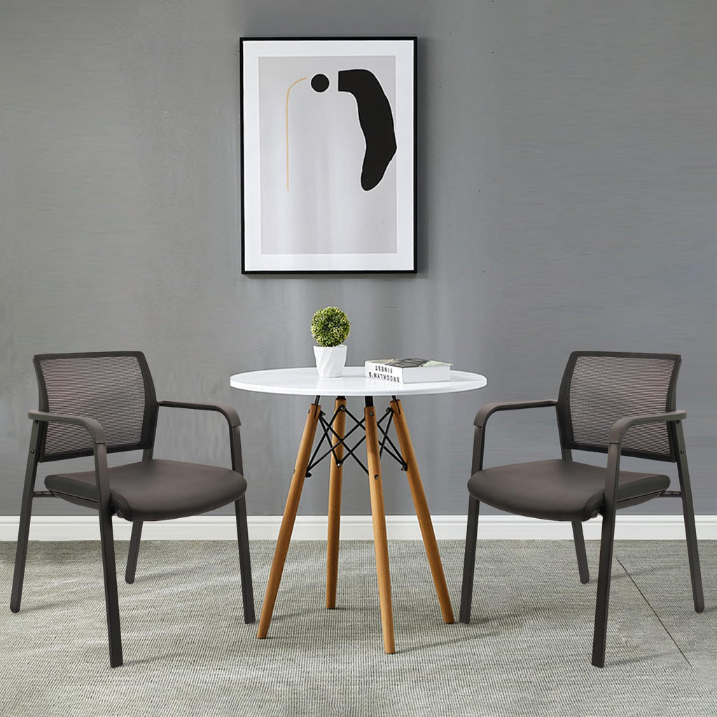 Clatina Stackable Office Chair, Mesh Back Guest Chairs with Comfortable Leather Seat Arms Stacking Ergonomic Desk Chair No Wheels for