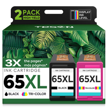 65XL Ink Cartridges High-Yield Replacement for HP Ink 65 XL HP65 HP 65 Ink Cartridges Black Color Combo Pack use with HP Envy 5055 5000 5052 Deskjet 3755 3700 3752 2600 2622 2652 Printers (2-Pack)
