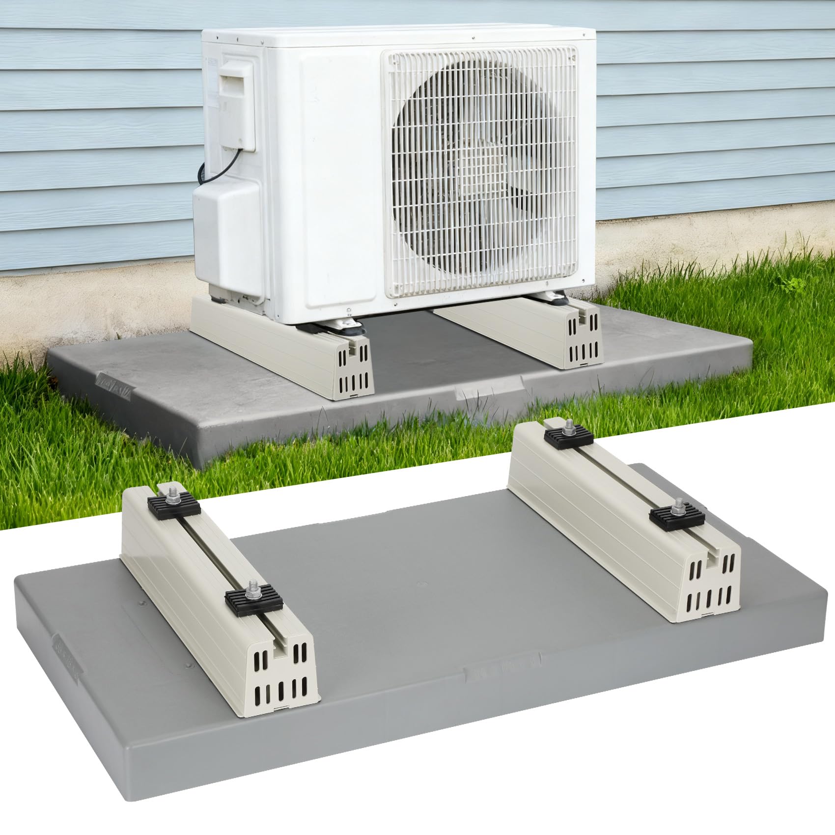 Mini Split Pad with Floor Mounting Base Kit, 38"x18"x3" Mini Split Condenser Pad for 9000-36000 BTU Ductless, Anti-Vibration Mini Split AC Pad for Outside and Floor Mounting Base for Heat Pump