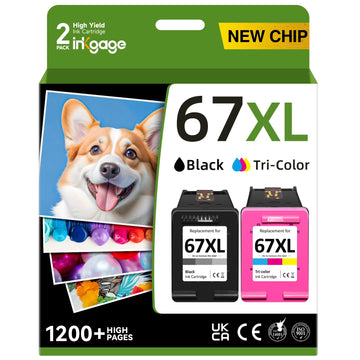 67XL Ink Cartridges Black/Color Combo Pack Compatible for HP Ink 67 67XL Printer Ink 67 Fit for DeskJet 2700e 2700 2855e 2800 2827e 2755e 2755 4155e 4255e for Envy 6000 6055e 6455e Printer