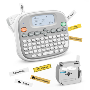 Rongta Label Maker Machine with Tape, Label Maker Waterproof with QWERTY Keyboard, TM95 12mm Portable Labeler for Home Organization, Office or School Supplier (Label Maker with 1 Tape, White)