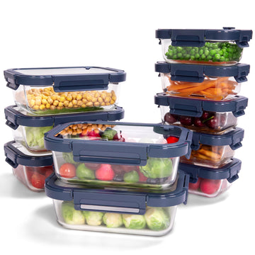 BOROHOUSE 10-Pack Glass Food Storage Containers with Tempered Glass Lids – Borosilicate, Airtight, Oven-Safe (-4°F~950°F), BPA-Free, 4.4 & 1.6 Cup, Leak-Proof, Dishwasher Safe (Blue)