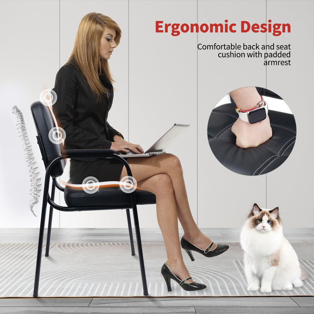 Clatina Office Reception Guest Chair with Bonded Leather Padded Arm Rest, Exam Chair for Waiting Room Lobby Meeting Church Conference School