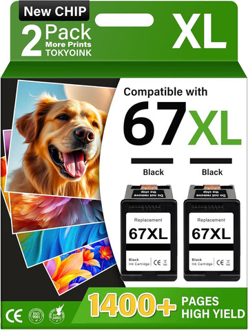 TOKYOINK 67XL Ink Cartridges Compatible for HP67 HP Ink 67 XL HP67XL for DeskJet 2855e 2827e 2800e 4255e 2755e 2700e 2852e 2700 4155e 2734e 4227e Envy 6000 6055e Printer?2 Pack,Black?