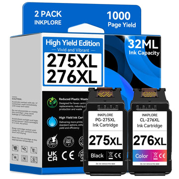 PG-275XL CL-276XL Ink Cartridges Compatible for Canon 275 276 275XL 276XL Ink Cartridges Compatible with Pixma TR4720 TS3522 TR4700 TS3722 TS3500 TR4722 TS3720 Printer