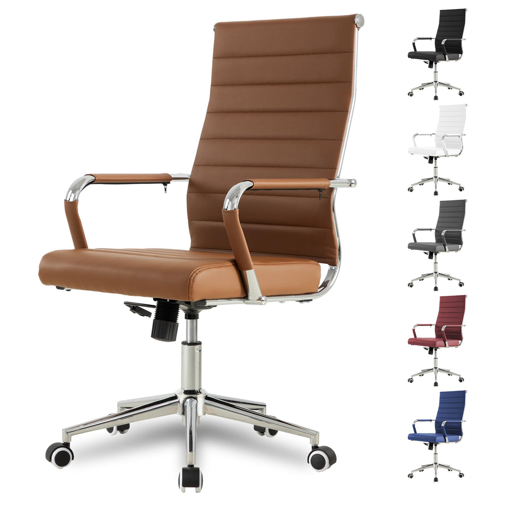 Okeysen Office Desk Chair, Ergonomic Leather Modern Conference Room Chairs, Executive Ribbed Height Adjustable Swivel Rolling Chair for Home