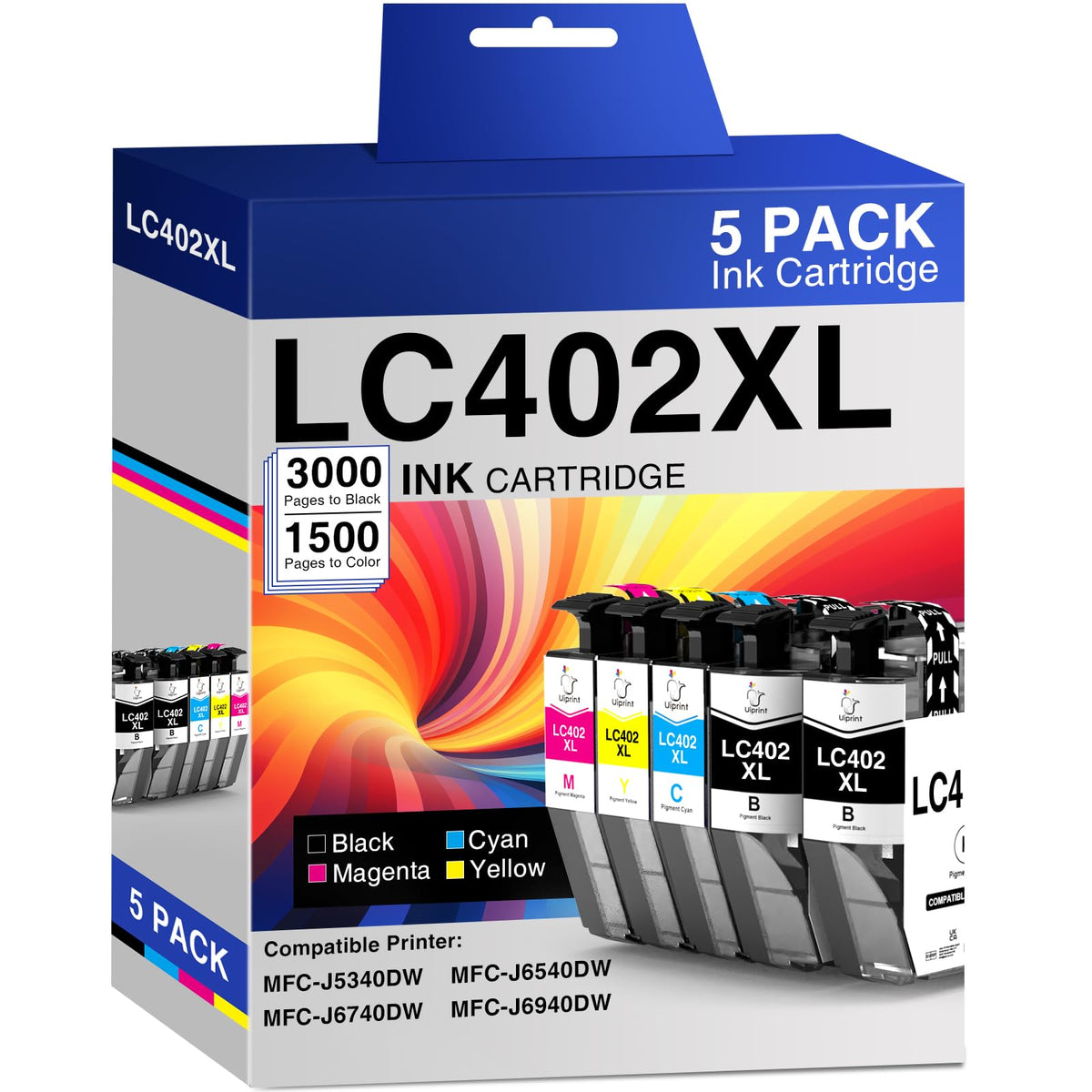 LC402XL Ink Cartridges Replacement for Brother LC402 XL Ink Cartridges for Brother MFC-J5340DW MFC-J6540DW MFC-J6940DW Printers, 5 Pack High Yield(2 Black, 1 Cyan, 1 Magenta, 1 Yellow)