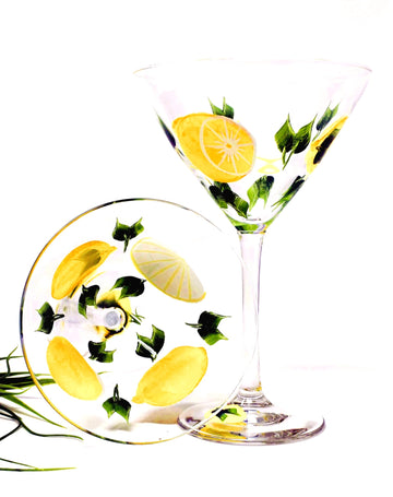 Hand Painted Martini Glasses - for Lemon Drops (Set of 2)