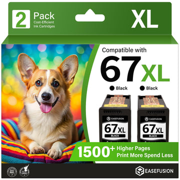 EaseFusion 67XL Black Ink Cartridge Replacement for HP Ink 67 Black HP67XL HP67 Compatible with DeskJet 2855e 2755e 2700 4255e 4155e 4100 Envy 6000 6055e 6455e Printer, 2-Pack