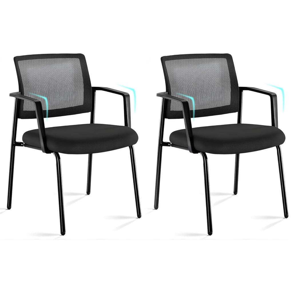 Simple Deluxe Guest Waiting Room Office Arm Chairs 2 Pack, Mesh Back & Ergonomic Support, Stacking Padded Fabric Seat, No Wheel for Reception