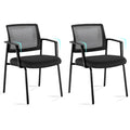 Simple Deluxe Guest Waiting Room Office Arm Chairs 2 Pack, Mesh Back & Ergonomic Support, Stacking Padded Fabric Seat, No Wheel for Reception