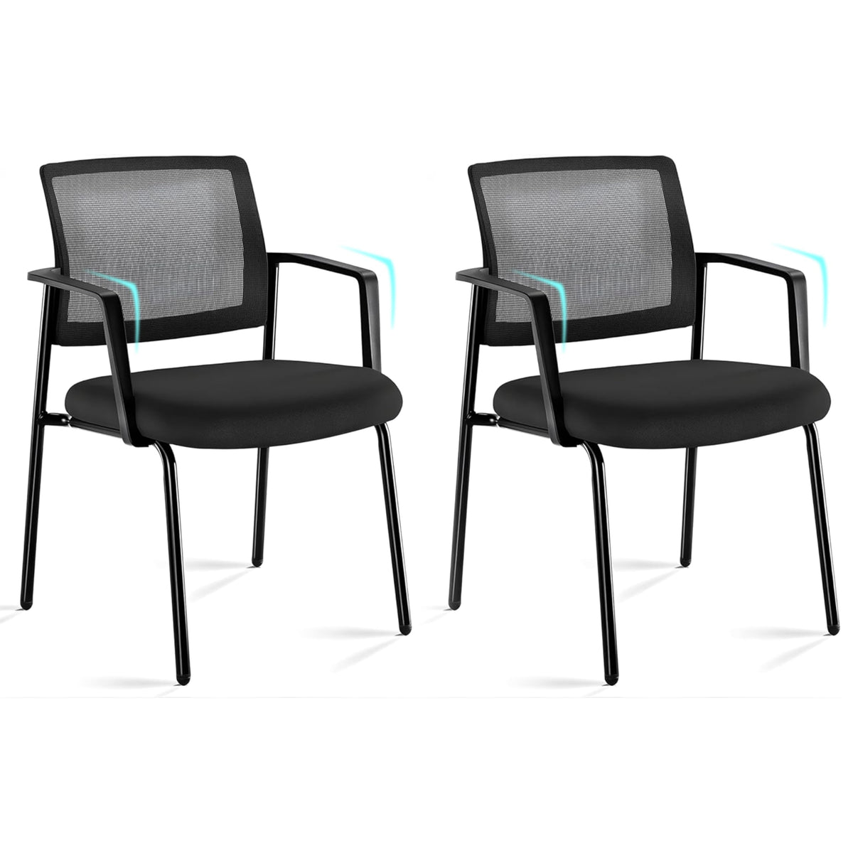 Simple Deluxe Guest Waiting Room Office Arm Chairs 2 Pack, Mesh Back & Ergonomic Support, Stacking Padded Fabric Seat, No Wheel for Reception