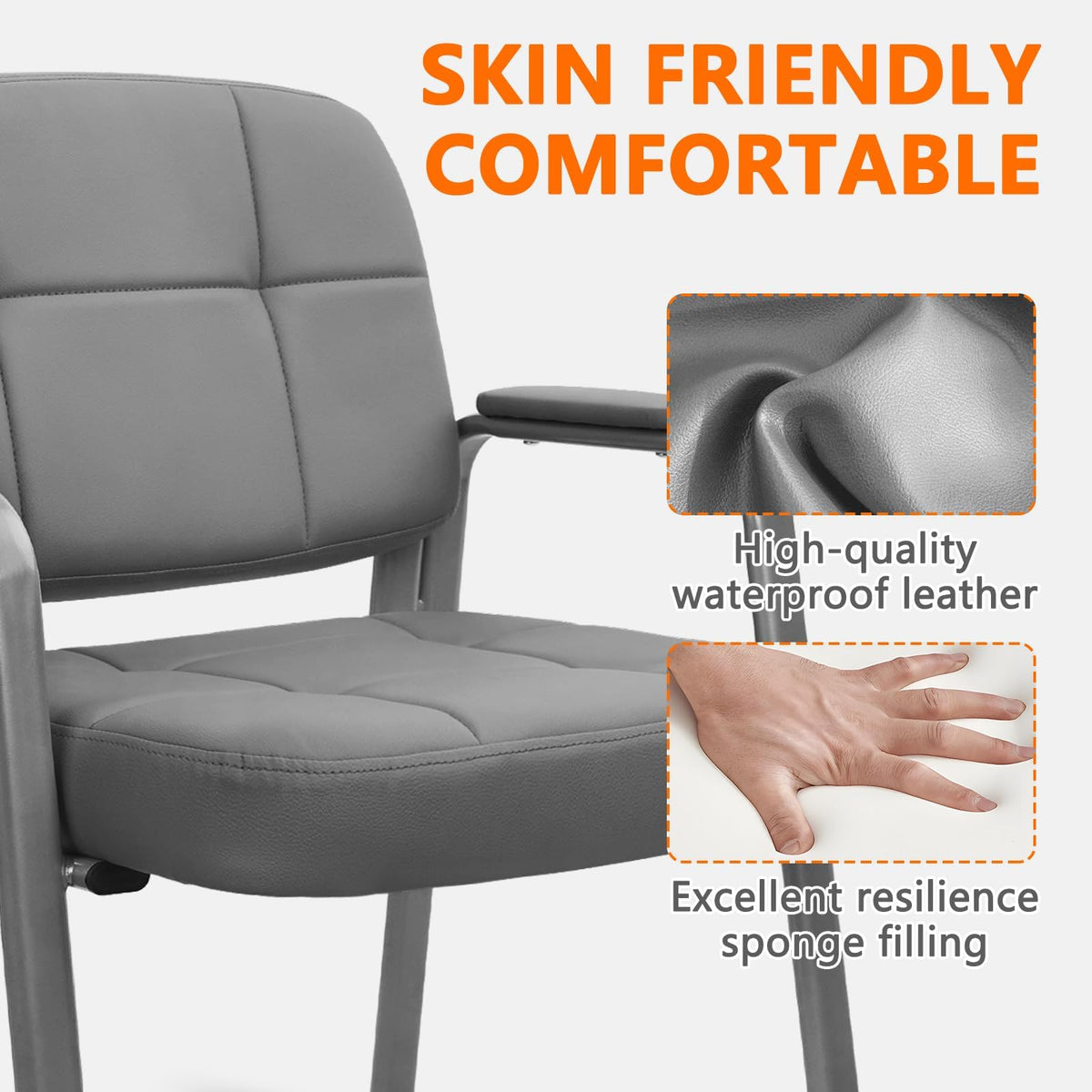 Clatina Big & Tall 400 Lbs Waiting Room Guest Chair, Leather Office Reception Chair No Wheels with Backrest Wide Seat and Padded Arms for Home