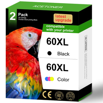 60XL Ink Cartridges Combo Pack Replacement for HP 60 60 XL High Yield Work for PhotoSmart C4780 C4680 C4795 C4640 Deskjet F4480 F4440 F2430 Envy 110 120 111 114 (1 Black, 1 Tri-Color)